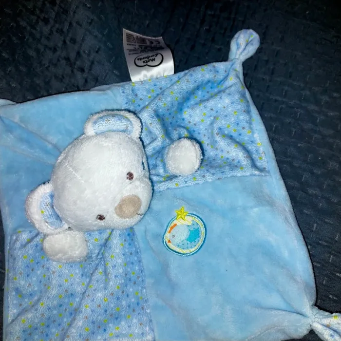 Doudou ours bleu et blanc carré Mots d'enfants - photo numéro 2