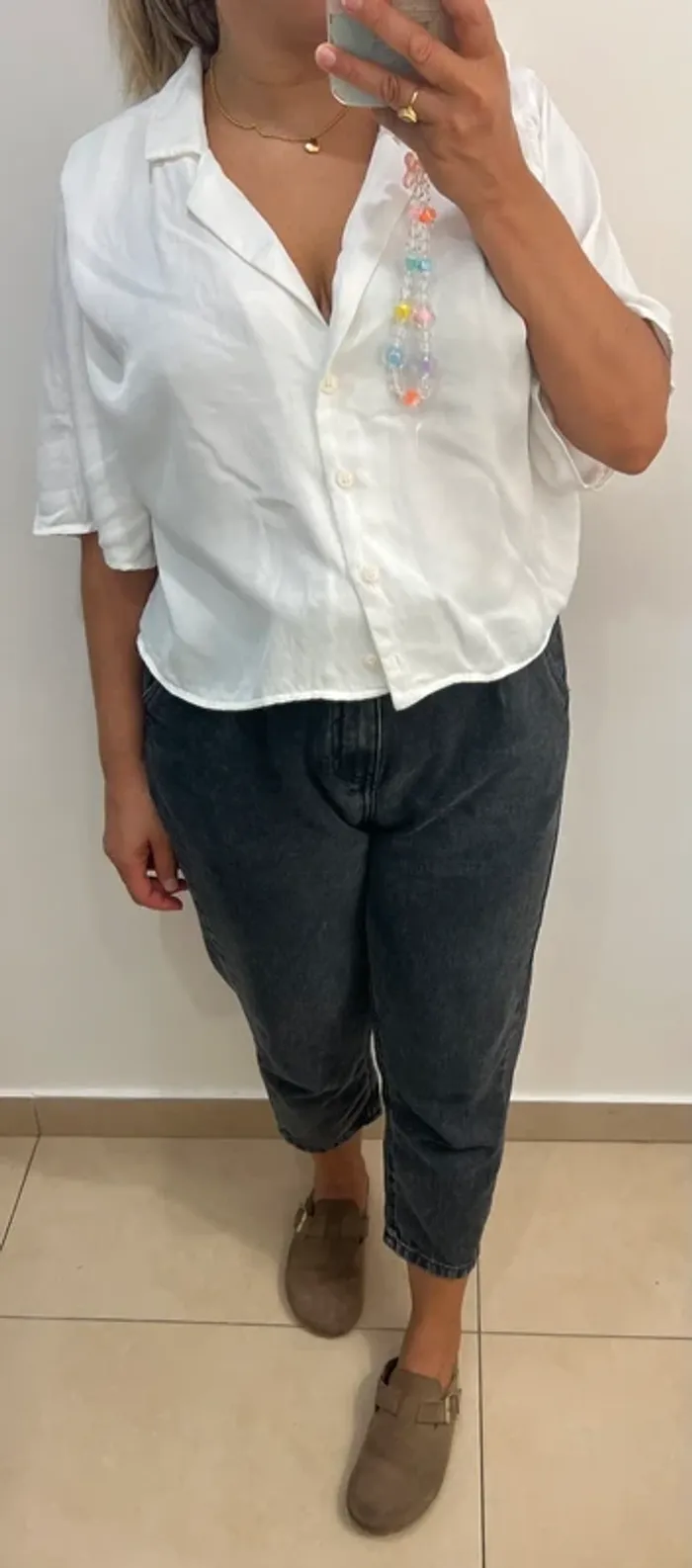 Chemise courte Zara ample blanche Taille M et plus - photo numéro 6