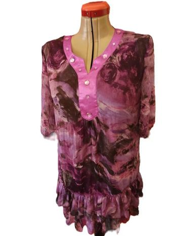 Robe légère  soie douce Violette imprimée avec brillants Miss & Co Taille XL