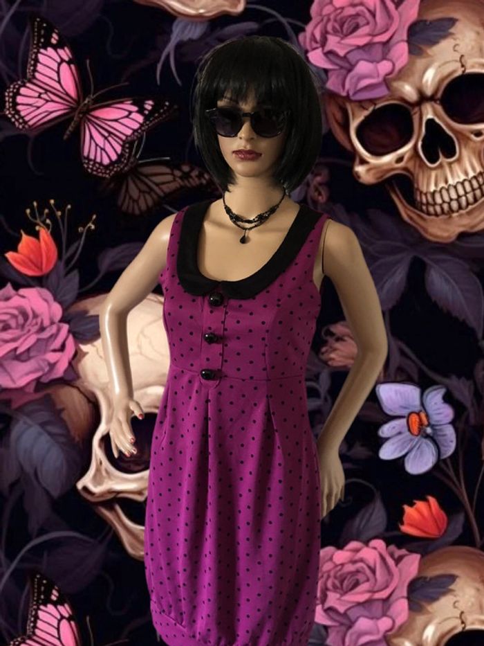 🩷Robe fuchsia pois noir Y2K coquette rock gothic style polka dots dress - photo numéro 3