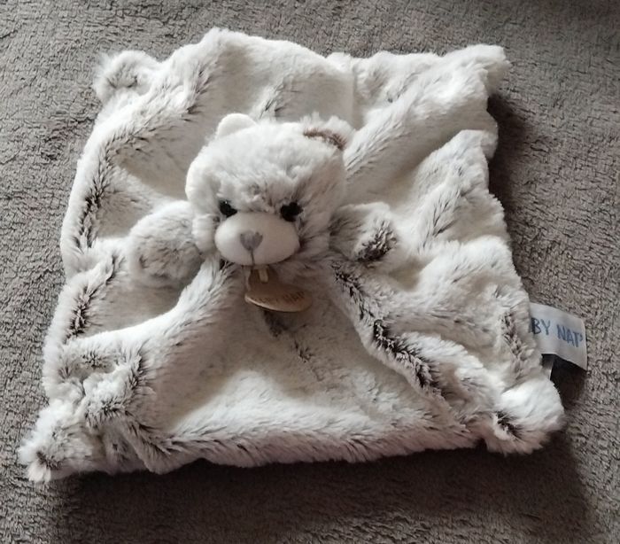 Doudou carré plat chat velours poils - Baby Nat