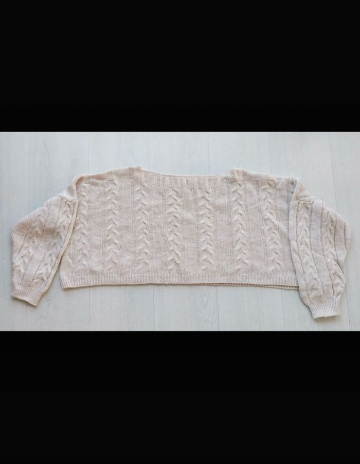 Pull court oversize beige claire maille  torsadée taille universelle - photo numéro 6