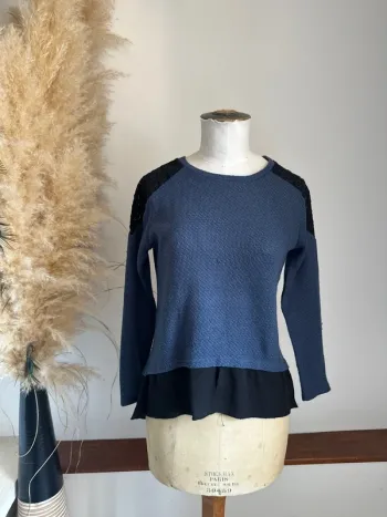 Pull mi saison Cache-cache bleu avec voilage noir S