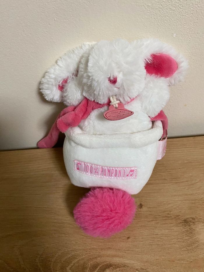 Doudou peluche lapin musical rose blanc 100% pompon doudou et compagnie - photo numéro 3