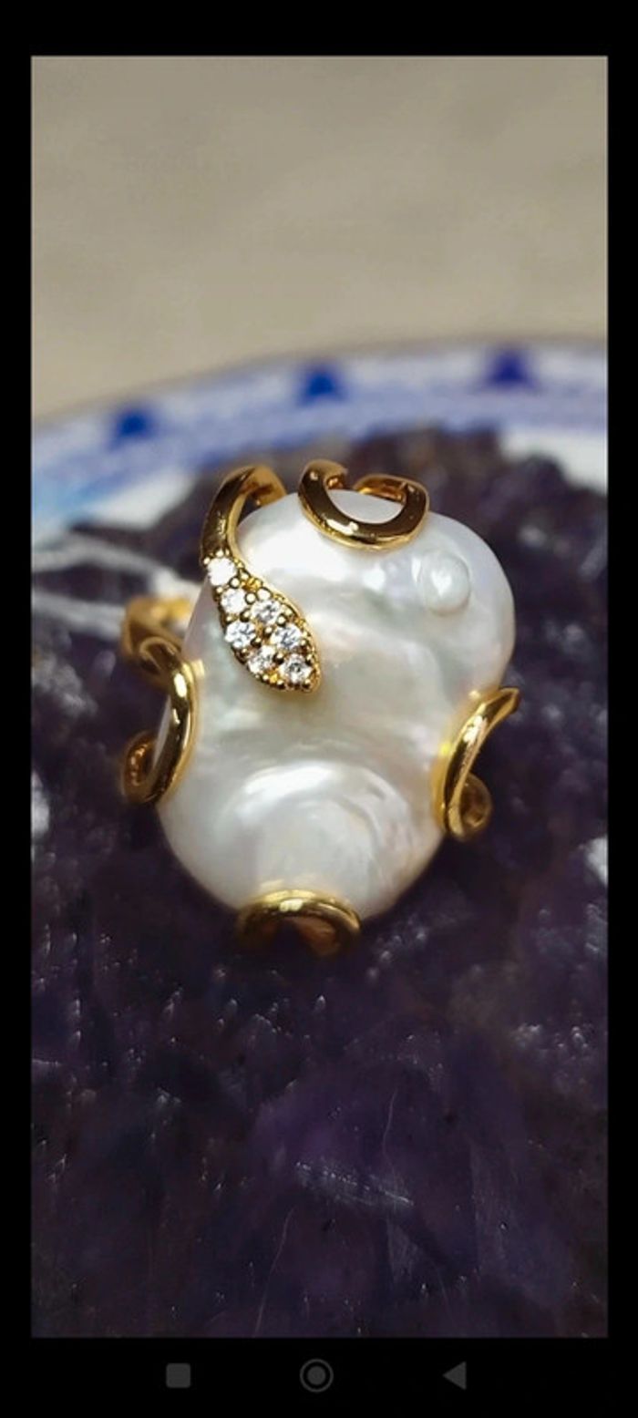 Bague Éveil Mystique💫 Bague Serpent en Or 24 Carats et Perle des Mers du Sud AAA - photo numéro 3