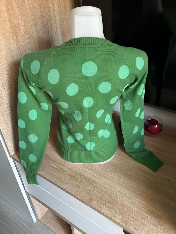 Cardigan col V a pois vert only taille S - photo numéro 4