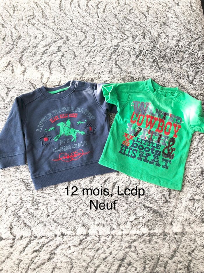 Lot Pull over et tee shirt bleu marine et vert G12m