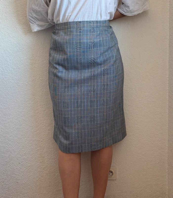 Jupe tailleur Weinberg Paris vintage 90s gris noir prince de galles carreaux taille XL/42