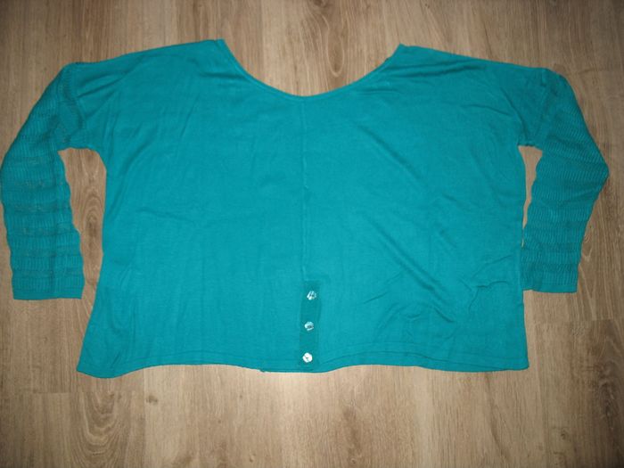 PULL COURT ML TURQUOISE "MISS CAPTAIN" - Taille M - n°03 - photo numéro 3