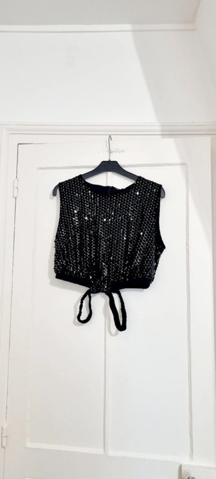 Top débardeur sequins noir maje taille 3 40 neuf avec étiquette - photo numéro 4