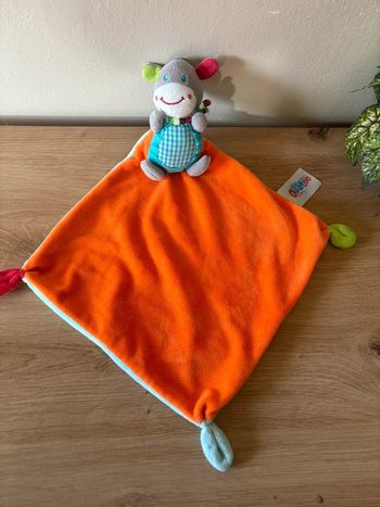 Doudou plat âne cheval gris bleu cape mouchoir orange ouatoo logitoys