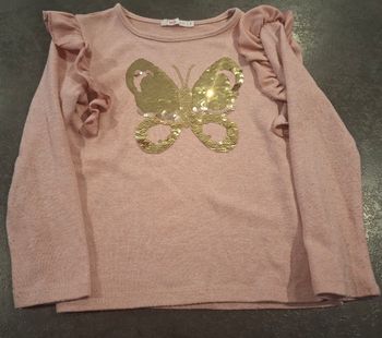 Haut fille rose avec papillon à sequins 
