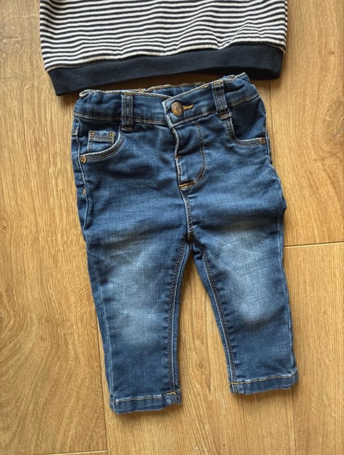 Ensemble TAO 6 mois – sweat rayé “Adorable” + jean bleu - photo numéro 4