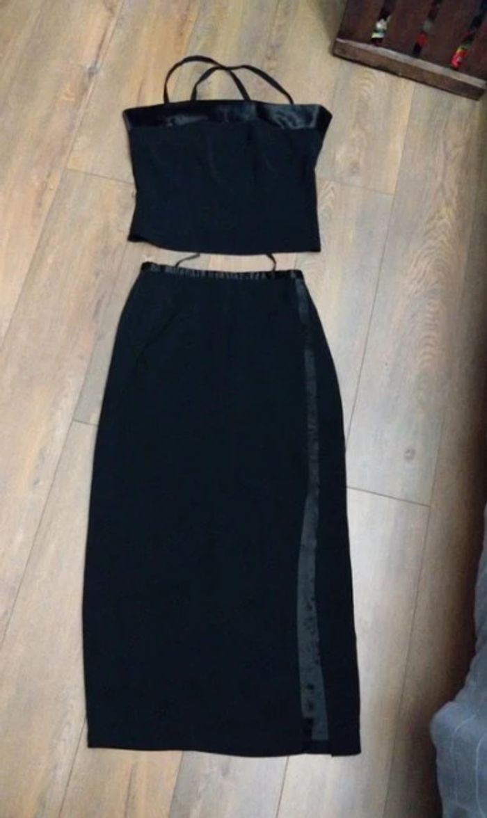 Ensemble jupe longue et bustier noir t 34 36 vintage