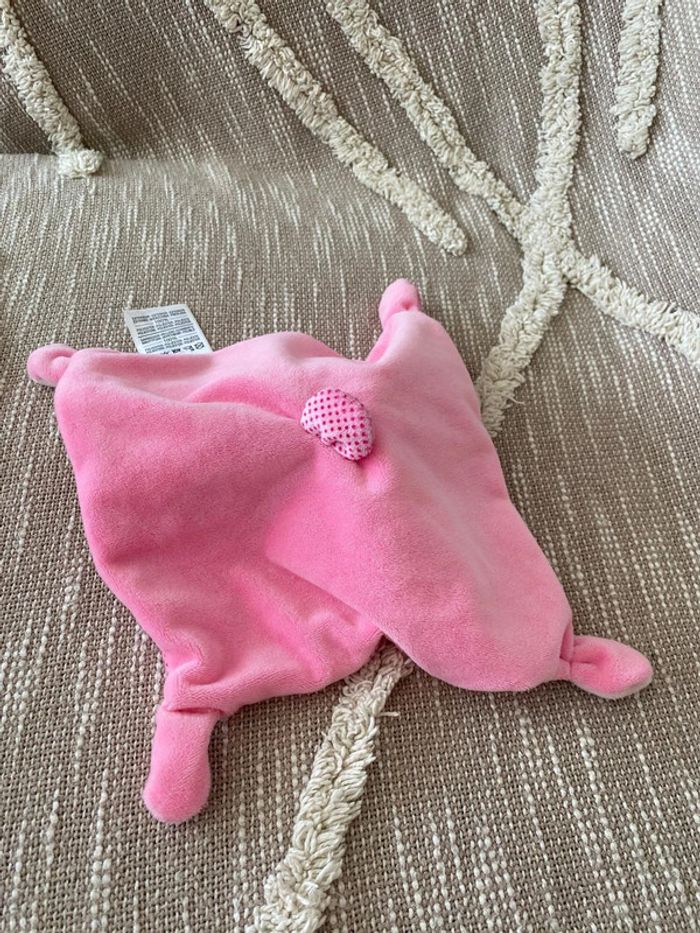 Peluche doudou plat 22cm mots d’enfants vache rose blanc gris et vert à pois parfait état - photo numéro 3