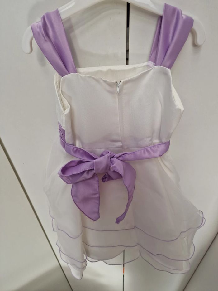Robe Avec Boléro Baptême Cérémonie Mariage Blanc Lila Fleur Perles - photo numéro 14