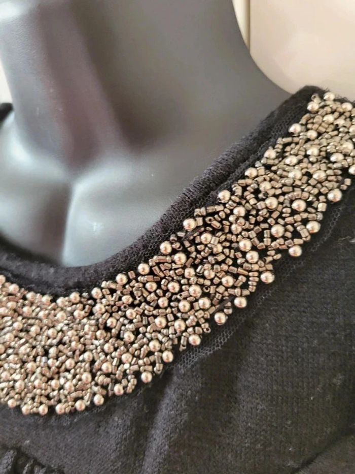 Débardeur Pull noir femme tunique collier perles Or S fête Noel - photo numéro 4