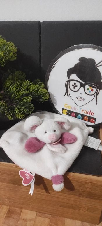Doudou et compagnie plat souris blanc rose meli melo dc3835 pétale coeurs