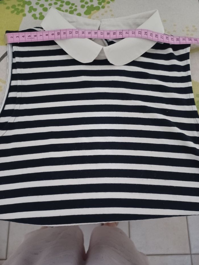 T-shirt rayé noir et blanc col Colette taille M - photo numéro 7