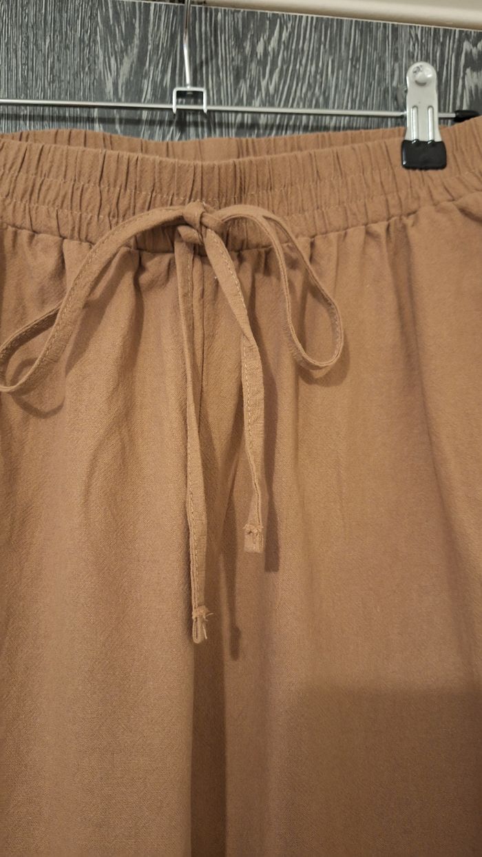 Pantalon décontracté coupe droite type lin marron - photo numéro 4