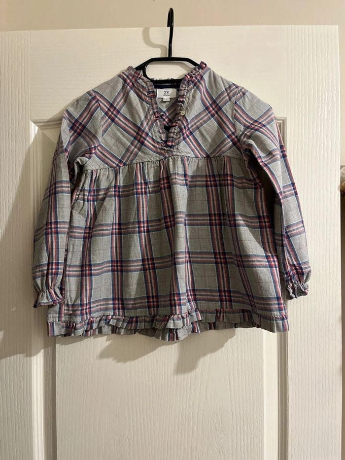 ZY 6/7 ans - chemise tunique bleu carreaux