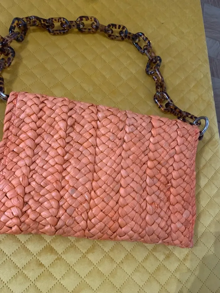 Sac à main orange paille tressée - photo numéro 5