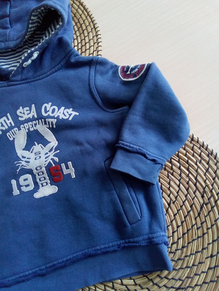 sweat bleu à capuche avec inscription Tex taille 3/4 ans - photo numéro 3