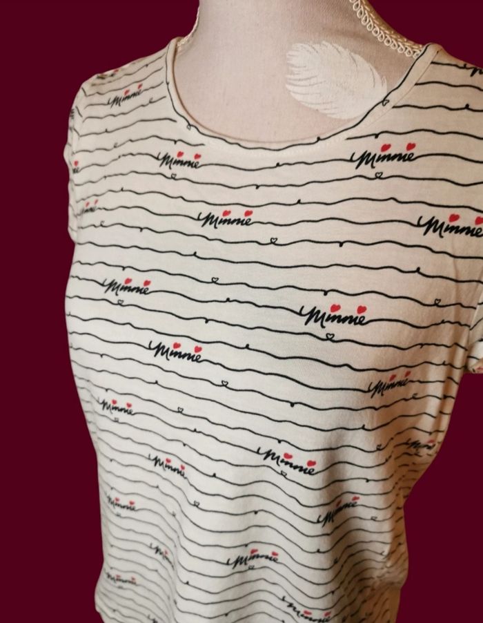 T shirt rayé blanc noir Minnie taille 10 ans - photo numéro 2