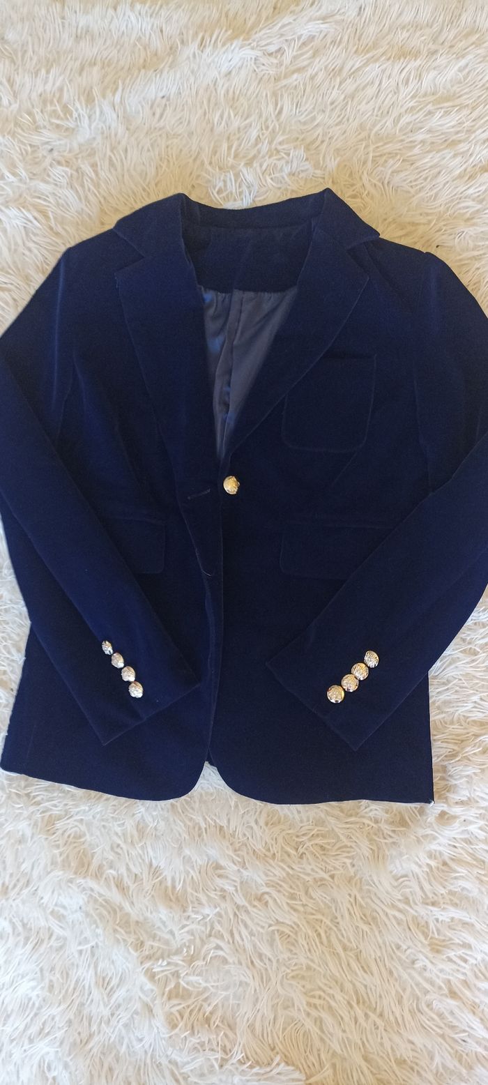 Blazer bleu roi en velours – coupe cintrée, boutons dorés, taille S - photo numéro 5