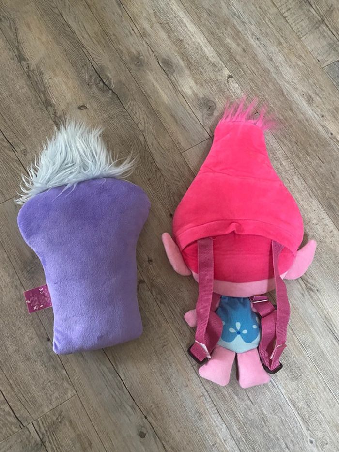 Lot sac à dos rose réglable et coussin trolls dreamworks - photo numéro 2