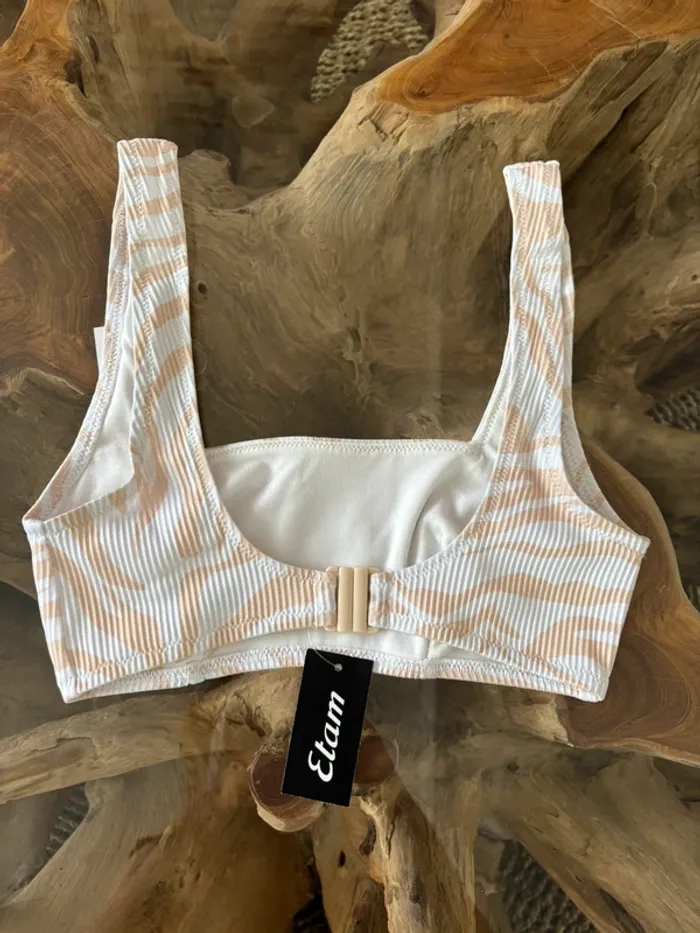 Haut de maillot de bain Etam blanc beige zèbre tabata 36 - photo numéro 3