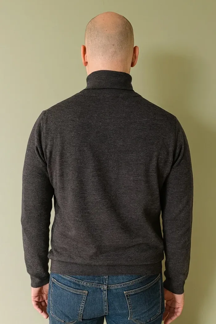 Pull col roulé en laine mérinos David Mayer Naman - Taille L - Gris anthracite - photo numéro 2