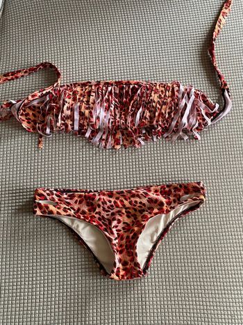 Maillot de bain léopard deux pièces à franges