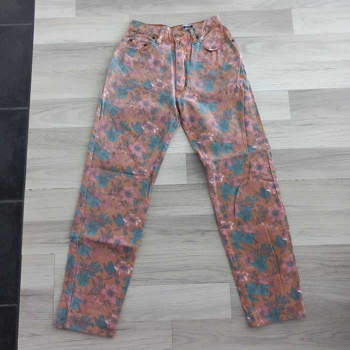 Jean femme beige imprimé à fleurs Safety jean taille 38