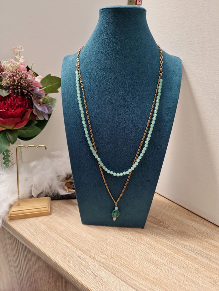 Collier Sautoir Doré Vert - photo numéro 2