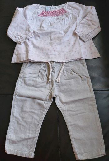 Ensemble chemisier manches longues et pantalon fille 12 mois en très bon état (78)