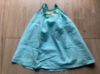 Robe turquoise à pompons 6 mois