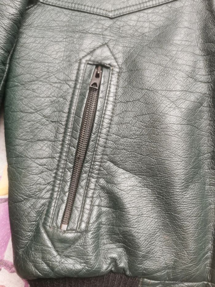 Bombers aviateur cuir enfant vintage vert fonce - photo numéro 8