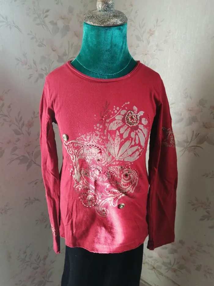 Tee-shirt rouge à manches longues avec imprimé / kenzo kids / (8ans) - photo numéro 3