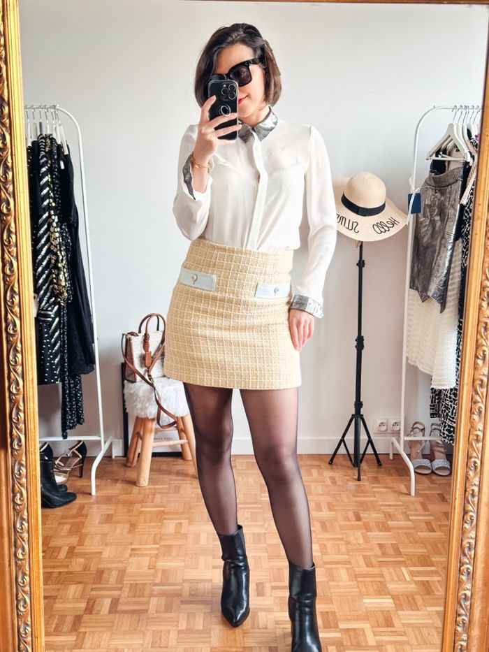 Mini jupe Sandro taille 36 jaune et blanche - photo numéro 4