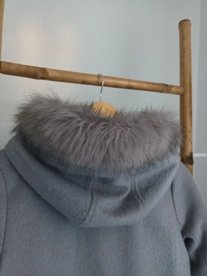 Joli manteau à capuche en laine gris très chaud Okaïdi 12 ans - photo numéro 7