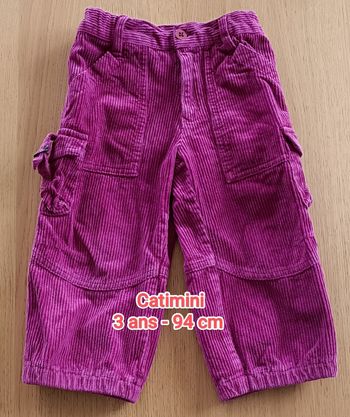 Pantalon Catimini 3 ans velours côtelé fushia fille