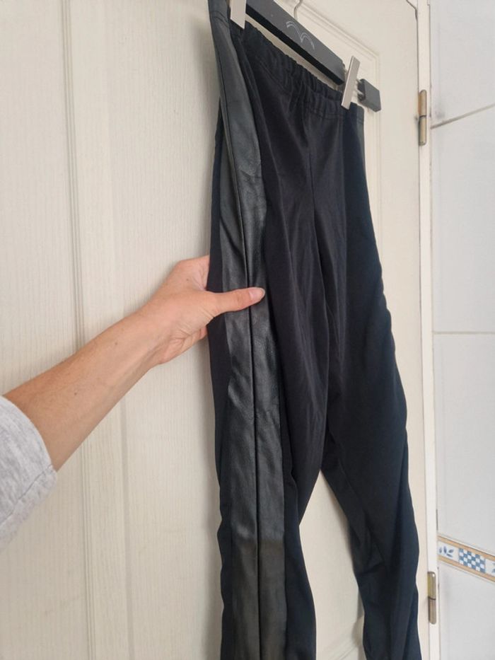 Leggings noir avec détails en simili cuir femme taille S/36 - photo numéro 2