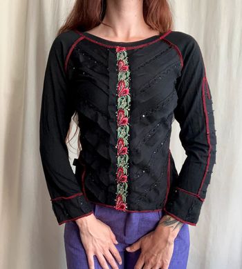 Blouse broderies sequins coutures visibles Goth Whimsigoth vintage made in France 🇫🇷 90s - Taille M