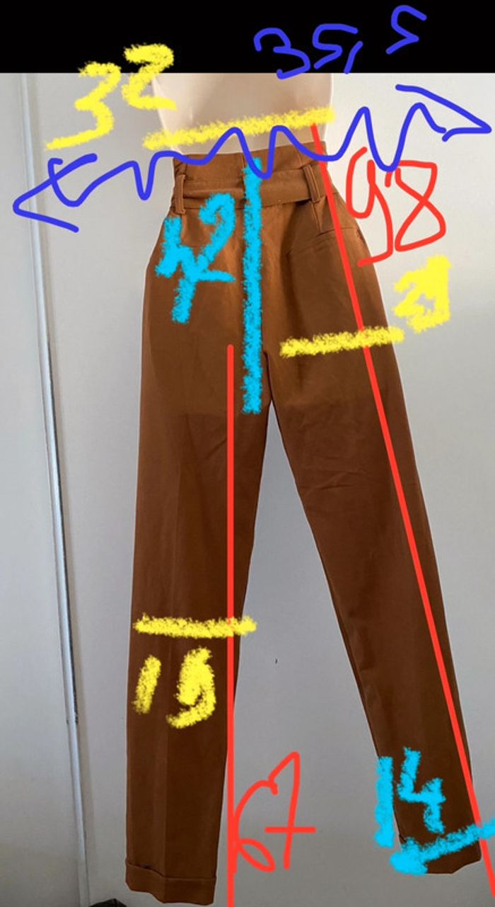 Bershka pantalon t 32  taille haute entre  marron moutarde des photos représentent bien la couleur - photo numéro 10