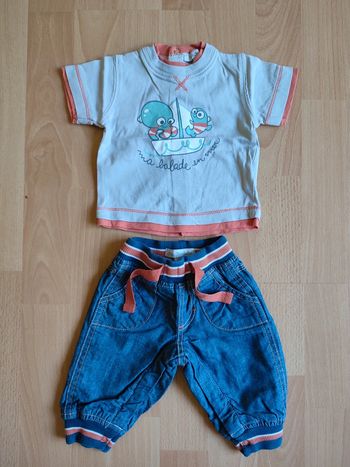 Lot tenue Jeans + t-shirt assorti Petit Kimbaloo en 1M