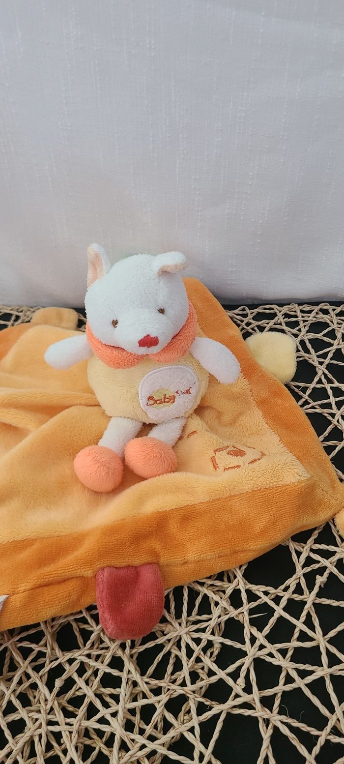 Doudou Chat orange Mouchoir couverture Baby Nat' Grelot