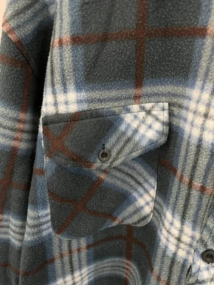 Lumberjack Flannel Plaid Polaire shirt chemise blue white brown Mens XXXL - photo numéro 2