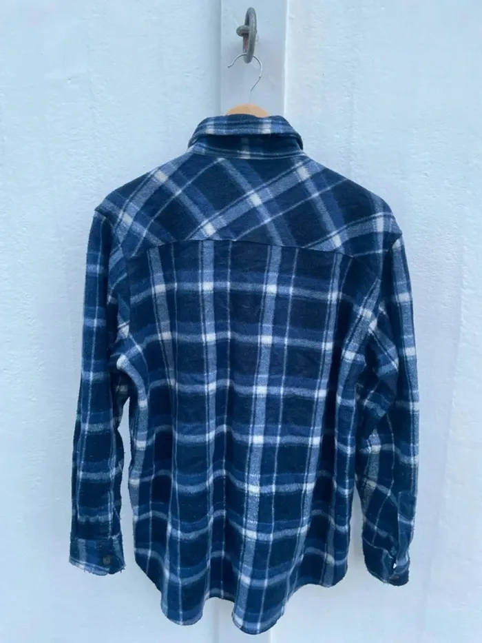 Lumberjack Flannel Plaid Polaire shirt chemise blue Mens L - photo numéro 9