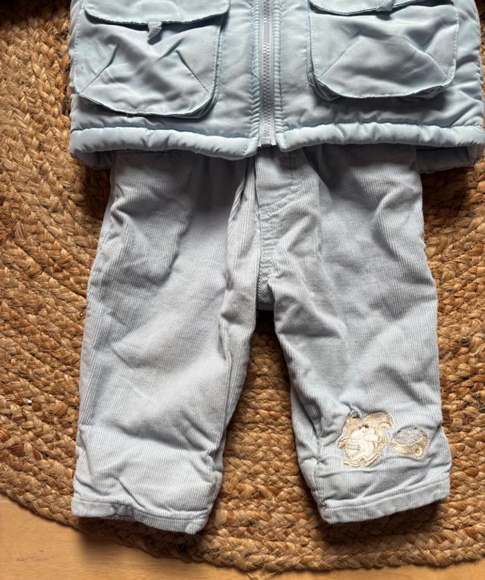 🌺Ensemble doudoune + pantalon chaud bleu clair avec écureuil brodé Taille 6mois/68cm🌺 - photo numéro 2